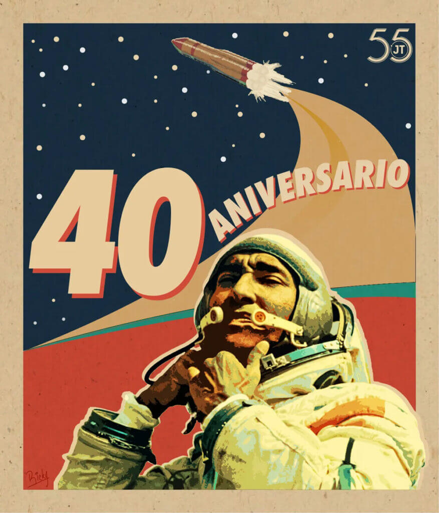 Cartel por el 40 aniversario del vuelo espacial del cosmonauta cubano Arnaldo Tamayo Méndez