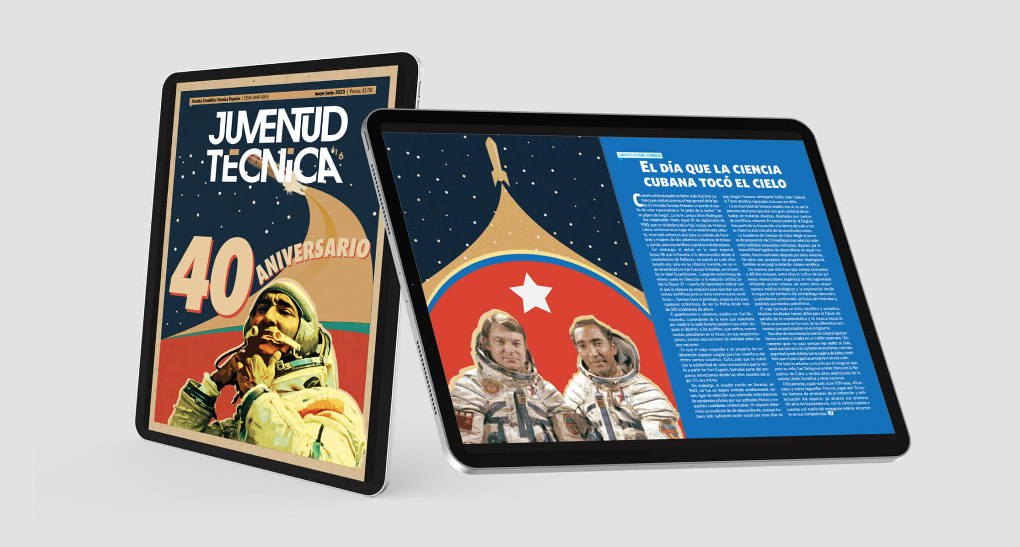 Edición digital número 416 de la revista Juventud Técnica donde se usó como portada el cartel del 40 aniverasario del vuelo espacial del astronauta cubano Arnaldo Tamayo.