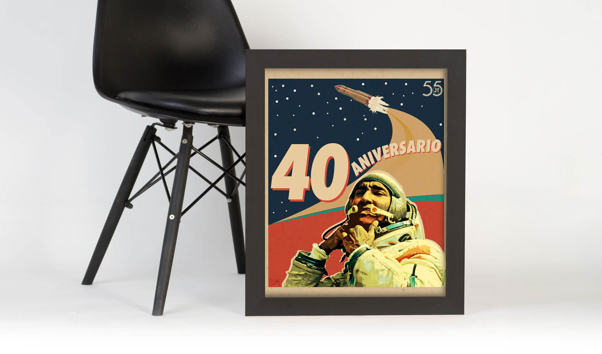 mockup con el cartel del 40 aniversario del vuelo espacial de Arnaldo Tamayo