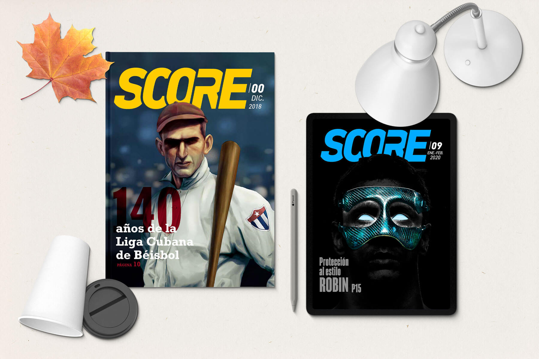 Dos portadas de dos ediciones de la revista Score Sports Magazine